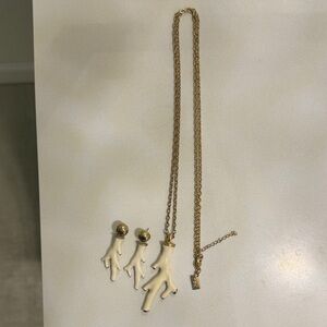 Lilly Pulitzer Long Necklace with Ivory Coral Pendant & Matching Earrings